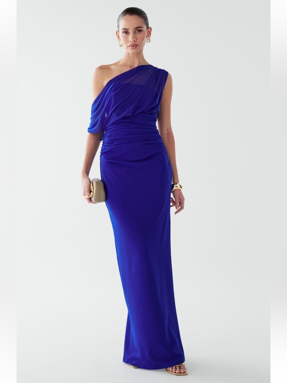Cobalt Blue Formal Maxi Dress with Draped Bodice (Black Tie)